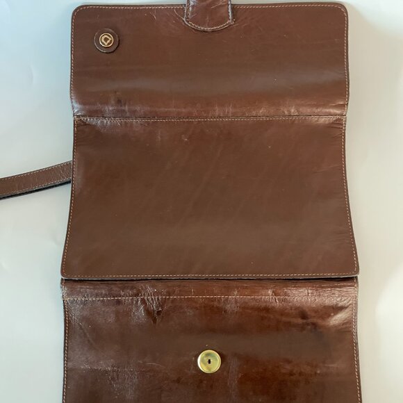 Vintage Brown Leather Clutch Hand Bag Purse Wrist Strap Unisex Made in France - Picture 6 of 6